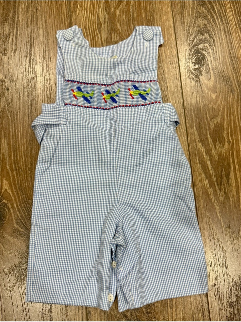 Amanda Remembered Blue Gingham Smocked Airplanes Overalls Size 6months